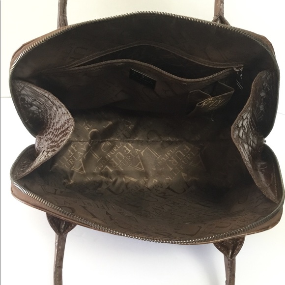 Furla Brown Croco Satchel Purse Handbag - Picture 8 of 8